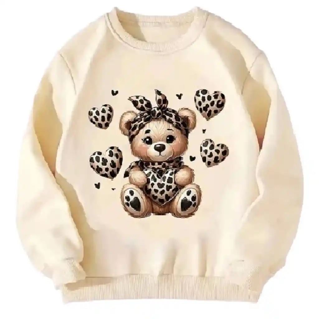 Sueter Beige Con Oso De Corazones