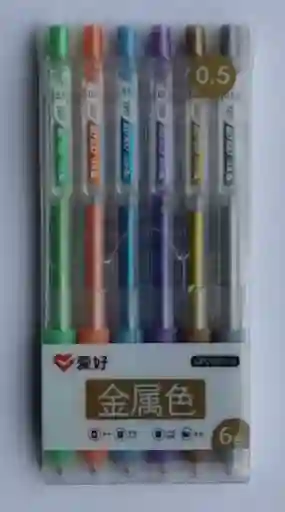 Set De Bolígrafos Metalizados Retráctil Fino 05 X6