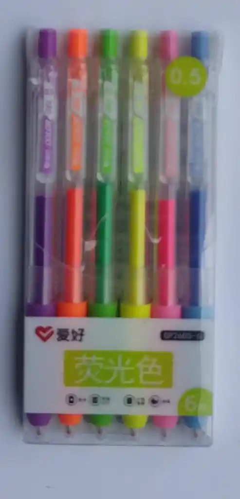 Set Boligrafo Retractil Fino 05 X6 Neon