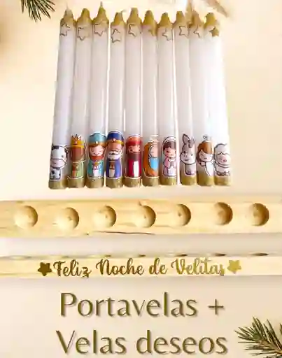 Velas Navideñas Deseos Pesebre + Portavelas