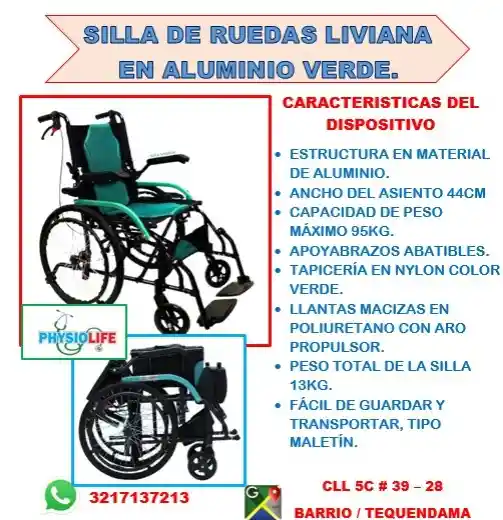 Silla De Ruedas Liviana En Aluminio Verde