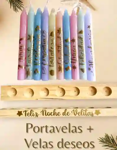 Velas Navideñas Deseos Pastel + Portavelas