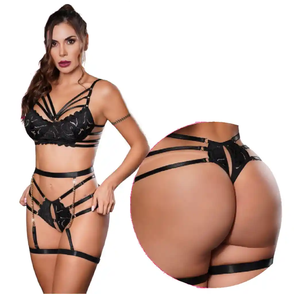 Lenceria Erotica Liguero Sensual Tanga Apertura