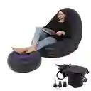 Sofa Sillon Inflable Con Posapies Portatil + Bomba Inflador Azul Oscuro