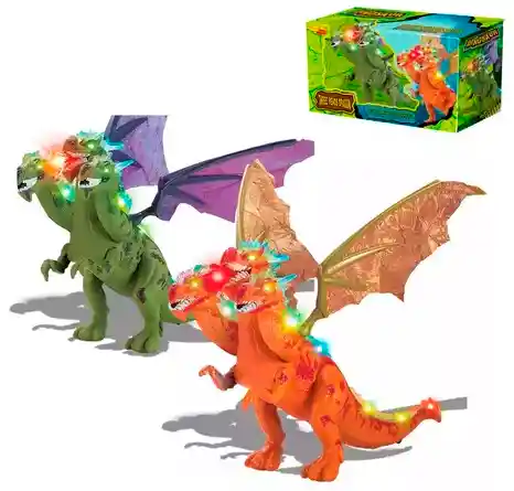 Dinosaurio Dragon De 3 Cabezas Con Luz Y Sonido