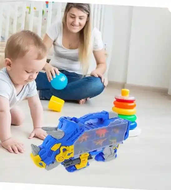 Mula Niñera Triceratops Con Dinosaurios Caja