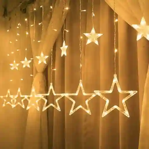 Cascada De Estrellas Color Calido 3 Metros De Largo X 60 Cm De Caida Con Terminal Para Conectar Otra Extension ,extension De Luces Navideñas Luz Para Navidad Decoracion Navideña Luces De Navidad