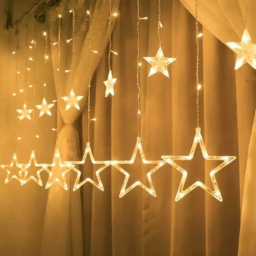 Cascada De Estrellas Color Calido 3 Metros De Largo X 60 Cm De Caida Con Terminal Para Conectar Otra Extension ,extension De Luces Navideñas Luz Para Navidad Decoracion Navideña Luces De Navidad