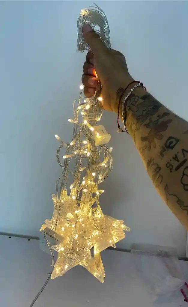 Cascada De Estrellas Color Calido 3 Metros De Largo X 60 Cm De Caida Con Terminal Para Conectar Otra Extension ,extension De Luces Navideñas Luz Para Navidad Decoracion Navideña Luces De Navidad