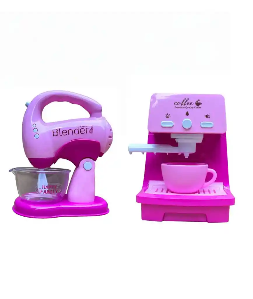 Set Juguete Cocinita Cafetera Y Batidora Electrodomésticos Color Rosa.