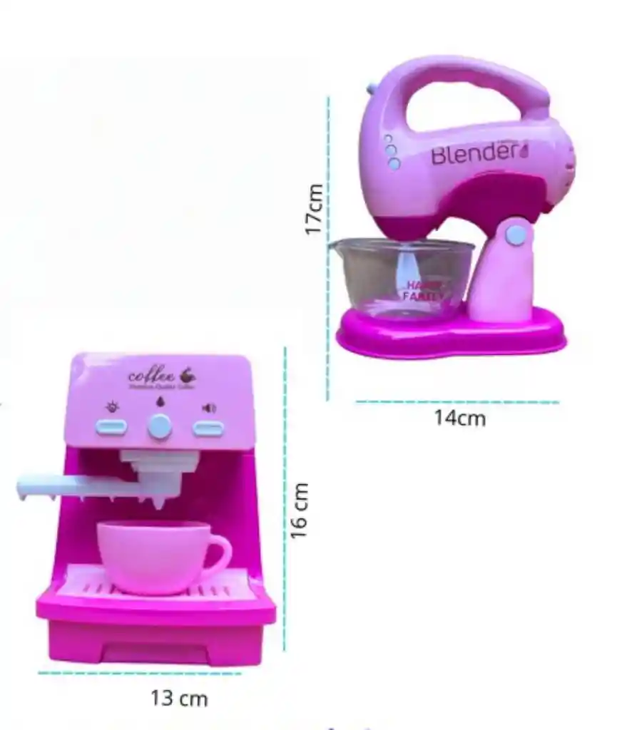 Set Juguete Cocinita Cafetera Y Batidora Electrodomésticos Color Rosa.