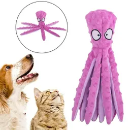 Juguete Peluche Pulpo Con Bolsa Antiestresante Crujido Para Mascota Color Morado