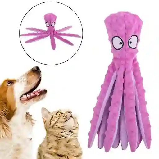 Juguete Peluche Pulpo Con Bolsa Antiestresante Crujido Para Mascota Color Morado