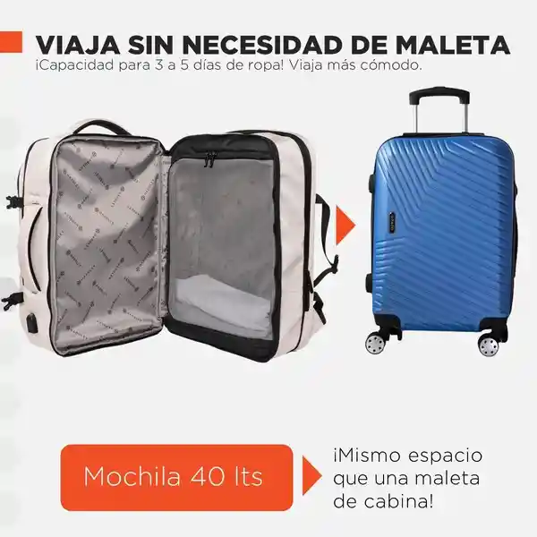 Maleta De Mano Cabina Viaje Hardley 40 Lt Nylon Balistico Beige Extra