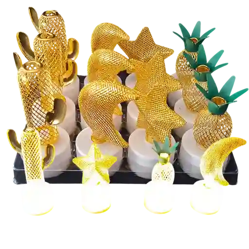 Lamparas Luz Led Doradas Metalica Figuras X12 Decorativa 7cm