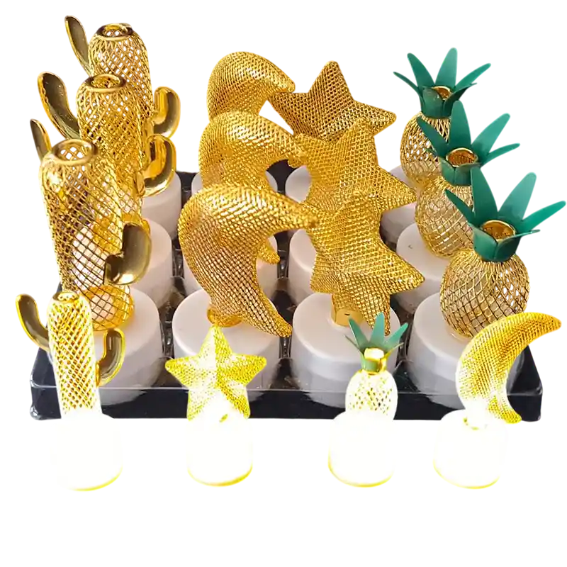 Lamparas Luz Led Doradas Metalica Figuras X12 Decorativa 7cm