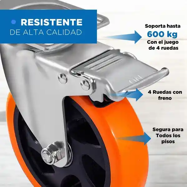 Ruedas Rodachinas Industriales Set 4 + Frenos 4" Hasta 600k