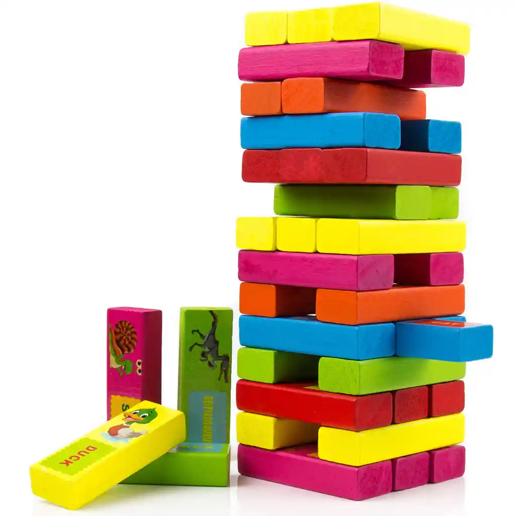 Nueva Jenga, Bloques De Madera De Colores Con Animales: Bloques De Construcción Educativos Y Divertidos Para Niños, Adultos Y Bebés: Torre De Apilamiento