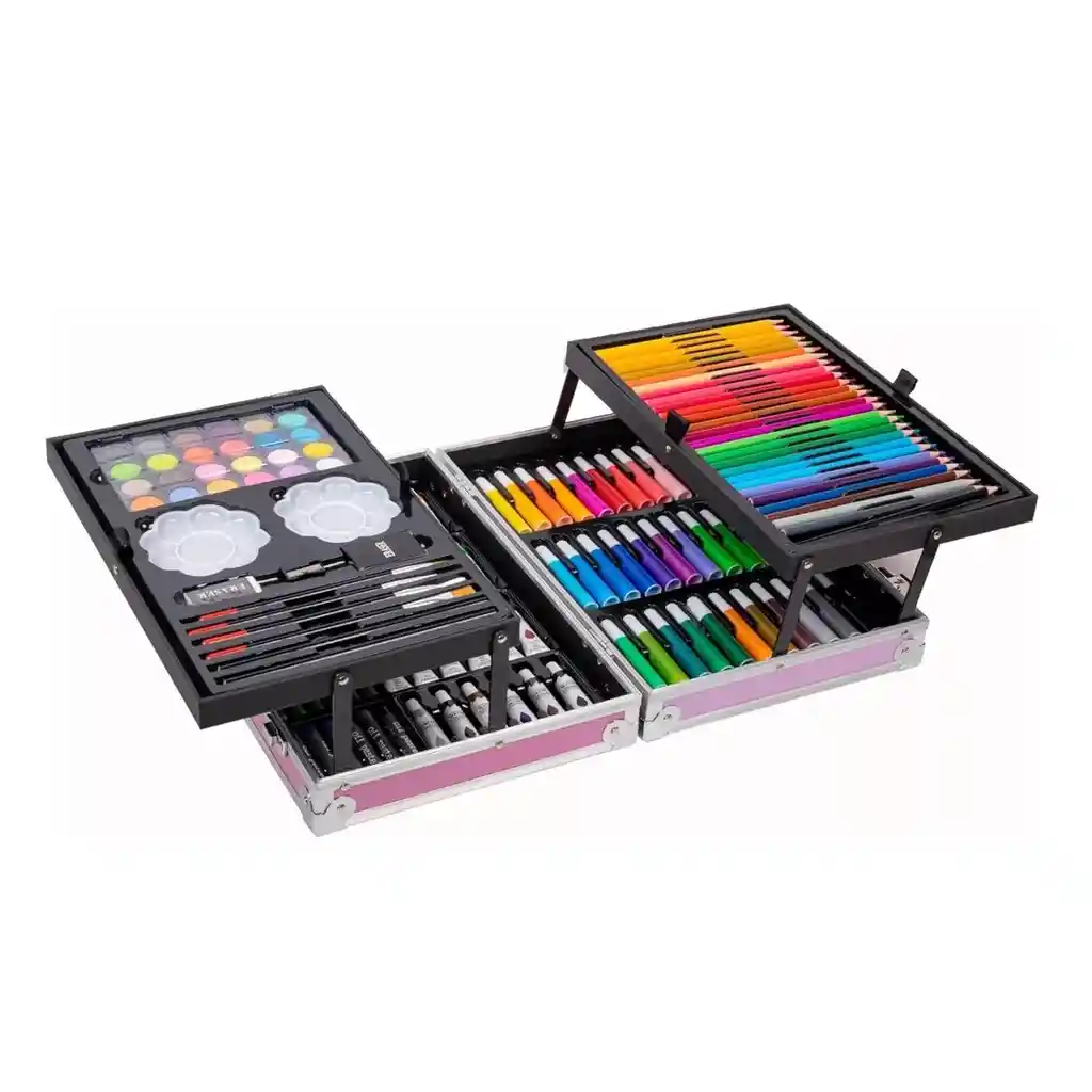 Kit Set De Arte Dibujo Completo 140 Piezas Maletin Metalico (rosado O Azul)