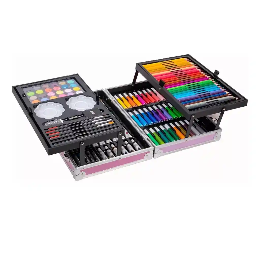 Kit Set De Arte Dibujo Completo 140 Piezas Maletin Metalico (rosado O Azul)