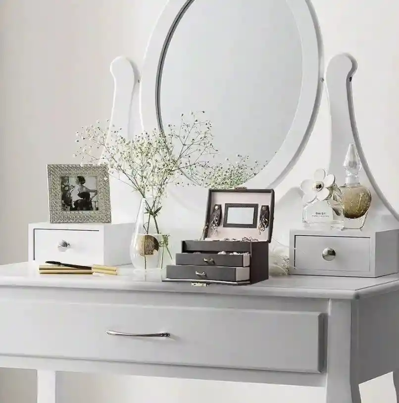 Joyero Mini Cofre 3 Niveles Con Espejo Organizador De Mesa