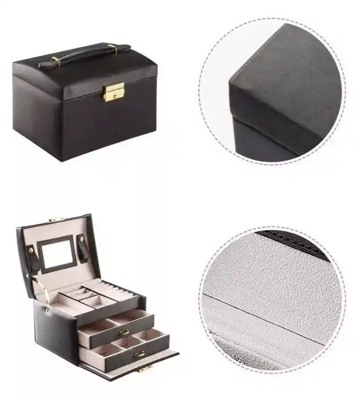 Joyero Mini Cofre 3 Niveles Con Espejo Organizador De Mesa