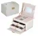 Joyero Mini Cofre 3 Niveles Con Espejo Organizador De Mesa