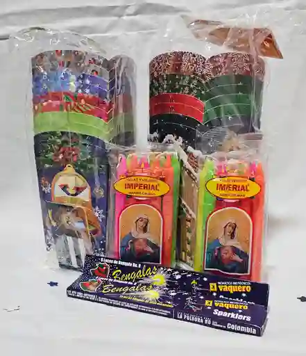 2 Paquetes De Velas 14cm X 20 Unidades ,2 Paquetes De Faros Faroles X 20 Unidades + 2 Cajas De Chispitas Mariposas X 12 Unidades Navidad