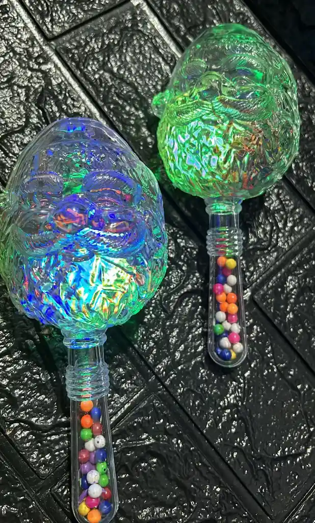 Maracas De Navidad Papa Noel Con Luz Transparente X2 Unidades