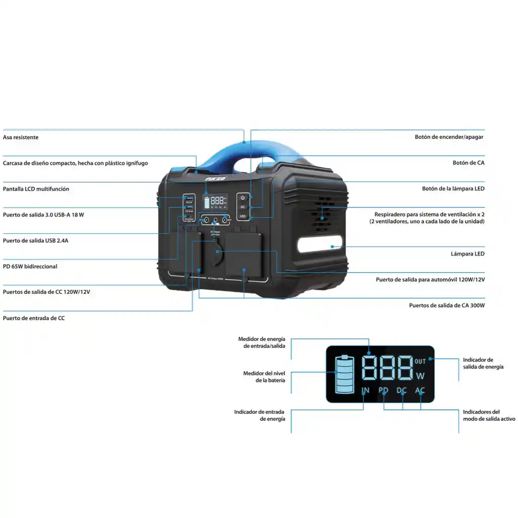 Planta Eléctrica Portátil Forza Fpp-t300, Baterías Lmfp 300w