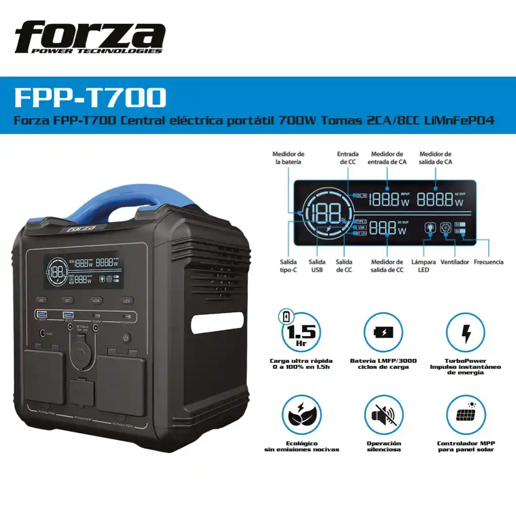 Planta Eléctrica Portátil Forza Fpp-t700, Baterías Lmfp 700w