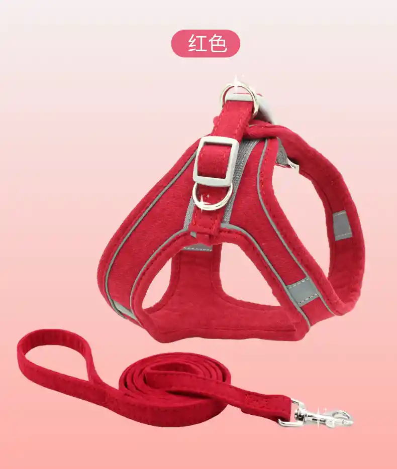 Arnés Para Perro Con Traílla Nobuck Talla M Color Rojo