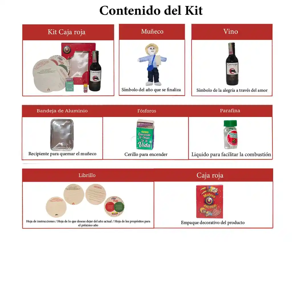 Kit 3 - Caja Roja Con Vino Paisa - Muñeco Año Viejo