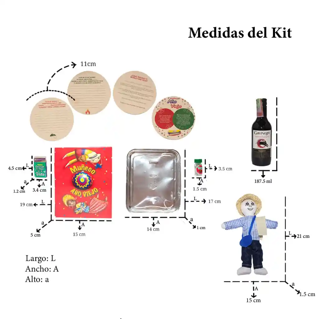 Kit 3 - Caja Roja Con Vino Paisa - Muñeco Año Viejo