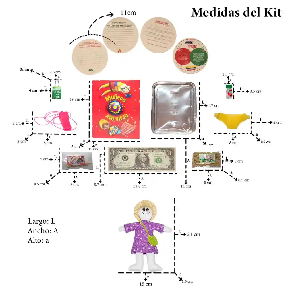 Kit 6 - Caja Roja Agüeros Muñeca - Muñeco Año Viejo