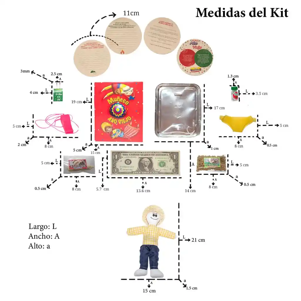 Kit 9 - Caja Roja Agüeros Tradicional - Muñeco Año Viejo