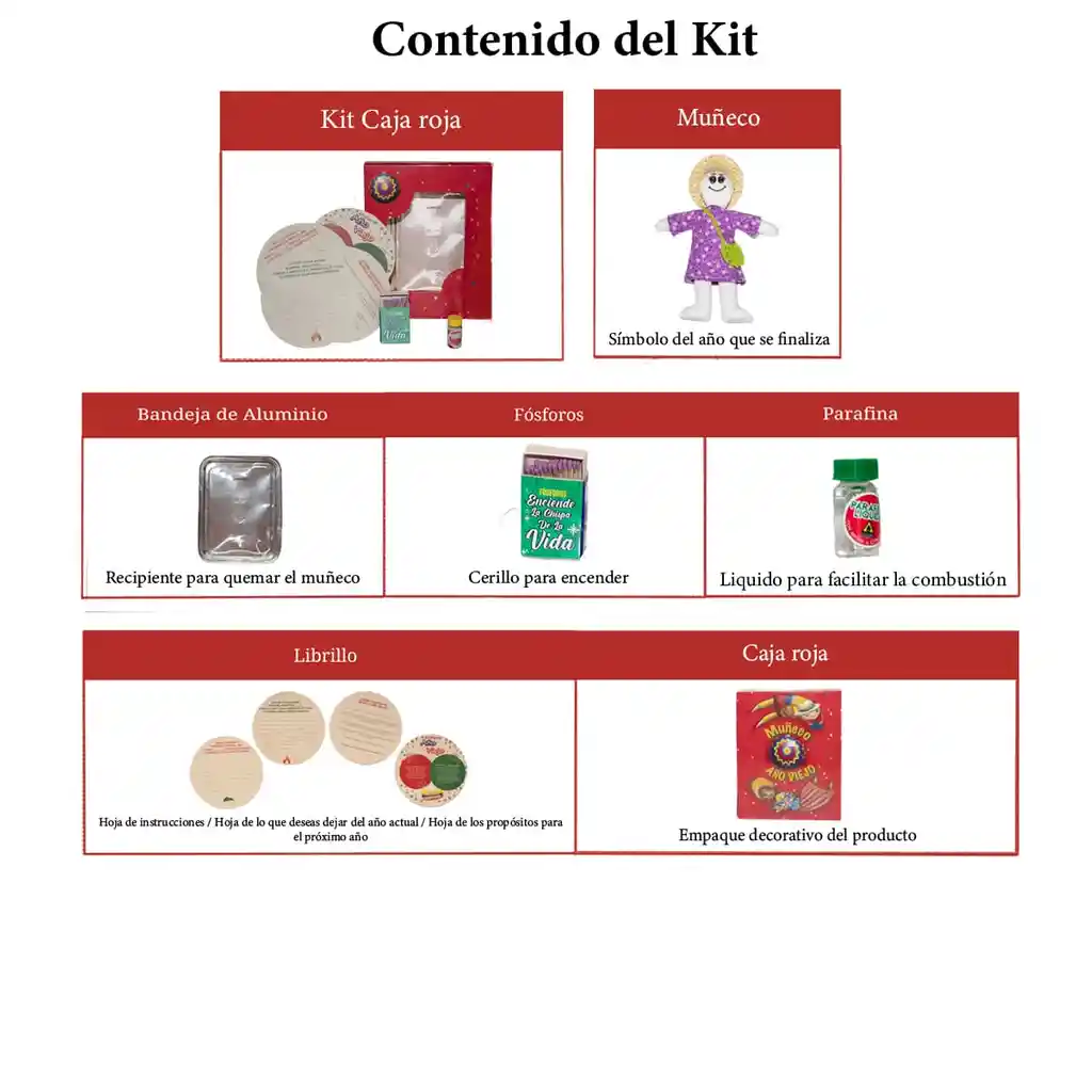 Kit 11 -caja Roja Muñeca - Muñeco Año Viejo