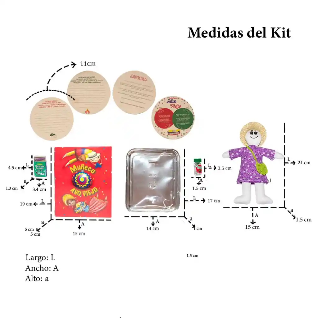 Kit 11 -caja Roja Muñeca - Muñeco Año Viejo