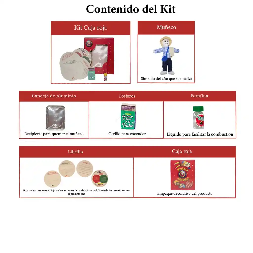 Kit 12 - Caja Roja Paisa - Muñeco Año Viejo