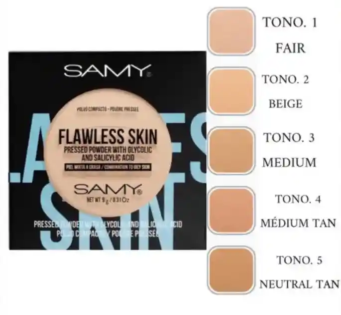 Polvo Compacto Samy Flawless Skin Piel Mixta A Grasa Tono 2- Beige