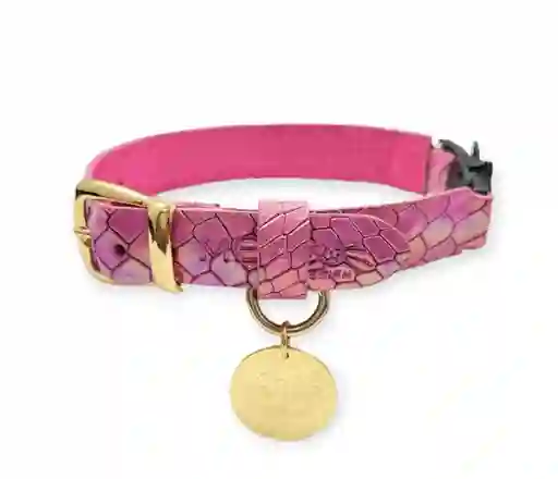 Collar Antiahogo Para Gato En Cuero Fucsia Tornasol