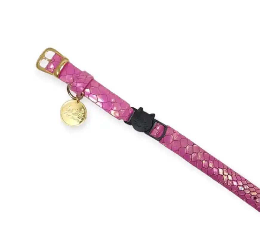 Collar Antiahogo Para Gato En Cuero Fucsia Tornasol