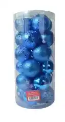 Bolas De Navidad, Adornos Navideños , X24 Unidades De Bolas Estampadas Color Azul, Alegría De Navidad