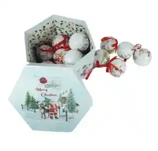 Bolas De Navidad, Adornos Navideños , X24 Unidades De Bolas Estampadas Figuras De Navidad Con Moño Color Blanco, Alegría De Navidad,