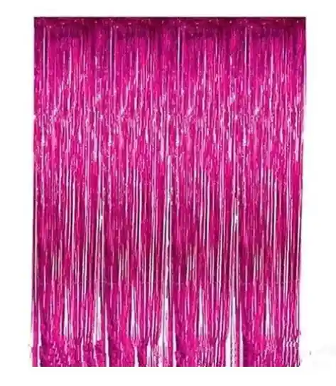 Cortina Para Decorar Metalizada Fucsia Tiras