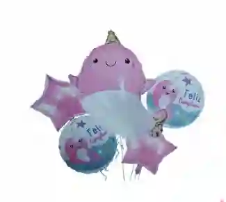 Set De Globos X5 Delfin Rosado Happy Birthday