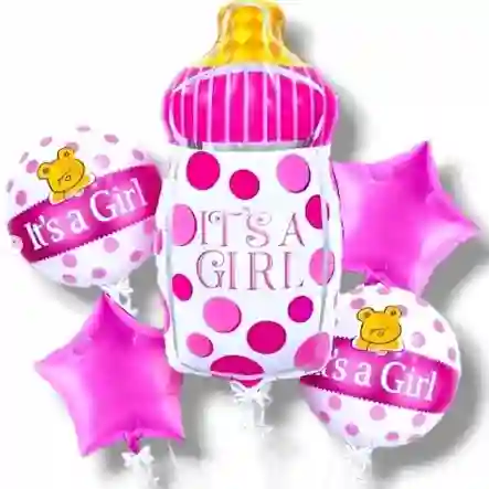 Set De Globos X5 It`s A Girl - Es Una Niña Biberon