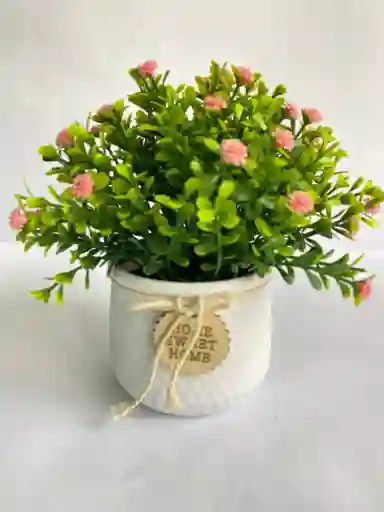 Regalo Maceta De Jardinera Con Flor Rosada - Arreglo Floral Artificial