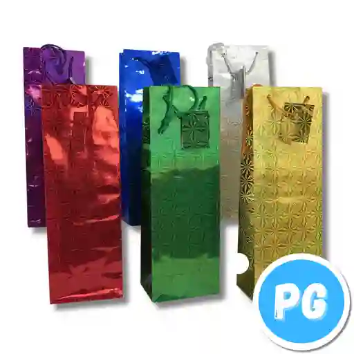 Paquete Bolsa De Regalo Hologramada Para Botella (vino, Etc) X12 Unds Surtidas