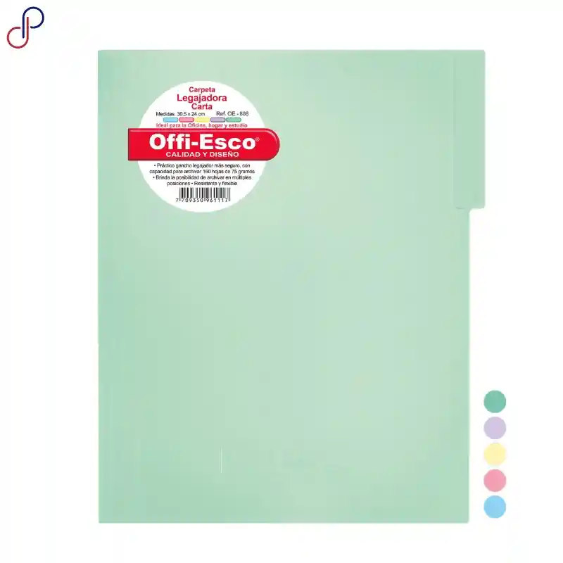 Carpeta Plastica Offi-esco Con Gancho Legajadora Carta Colores Pasteles Surtidos Oe-808